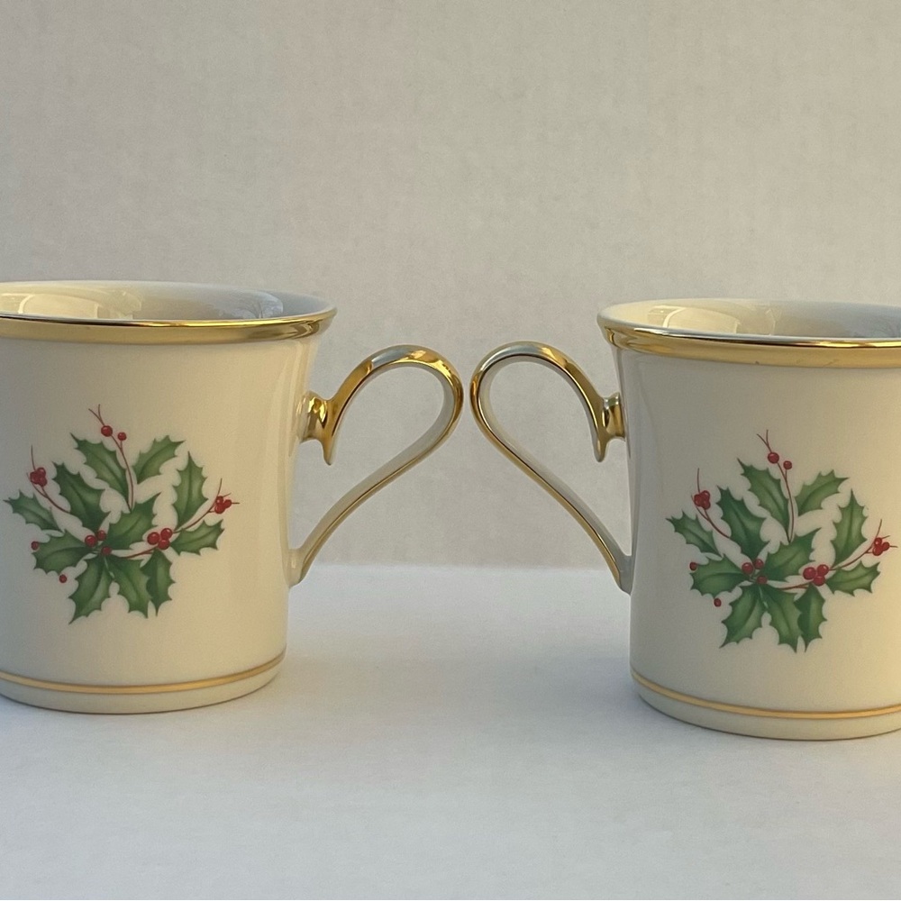 Lenox Holiday Dimensions Fine Porcelain Tea Coffee Cups 2 Dishwasher Safe USA